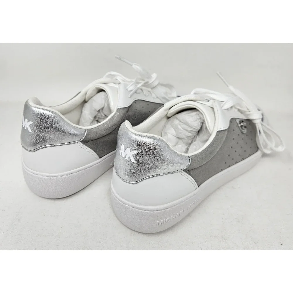 Michael Kors Scotty Casual Leather Sneakers White/Silver Women's Size 6.5M‎ NEW!